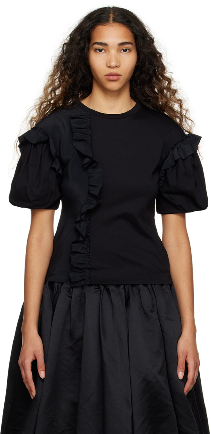 Shop Simone Rocha Black Ruffle T-shirt In Black/black