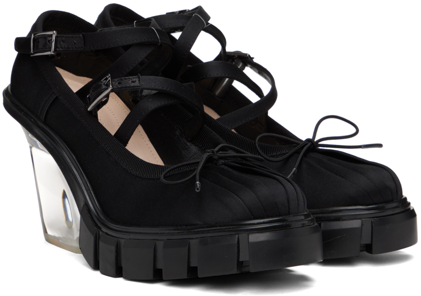 Simone Rocha Black Criss-cross Ballerina Heels In Black/clear