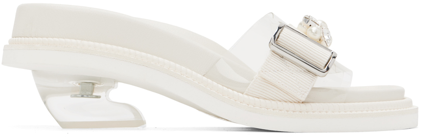 Shop Simone Rocha Off-white Embellished Slides In Clear/pearl/clear