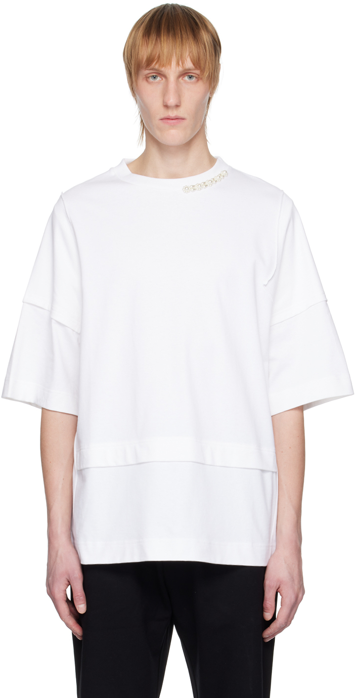 Simone Rocha Off-White Beaded T-Shirt