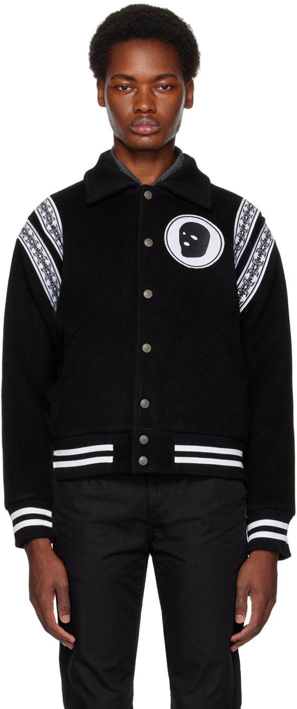 Black Embroidered Bomber Jacket
