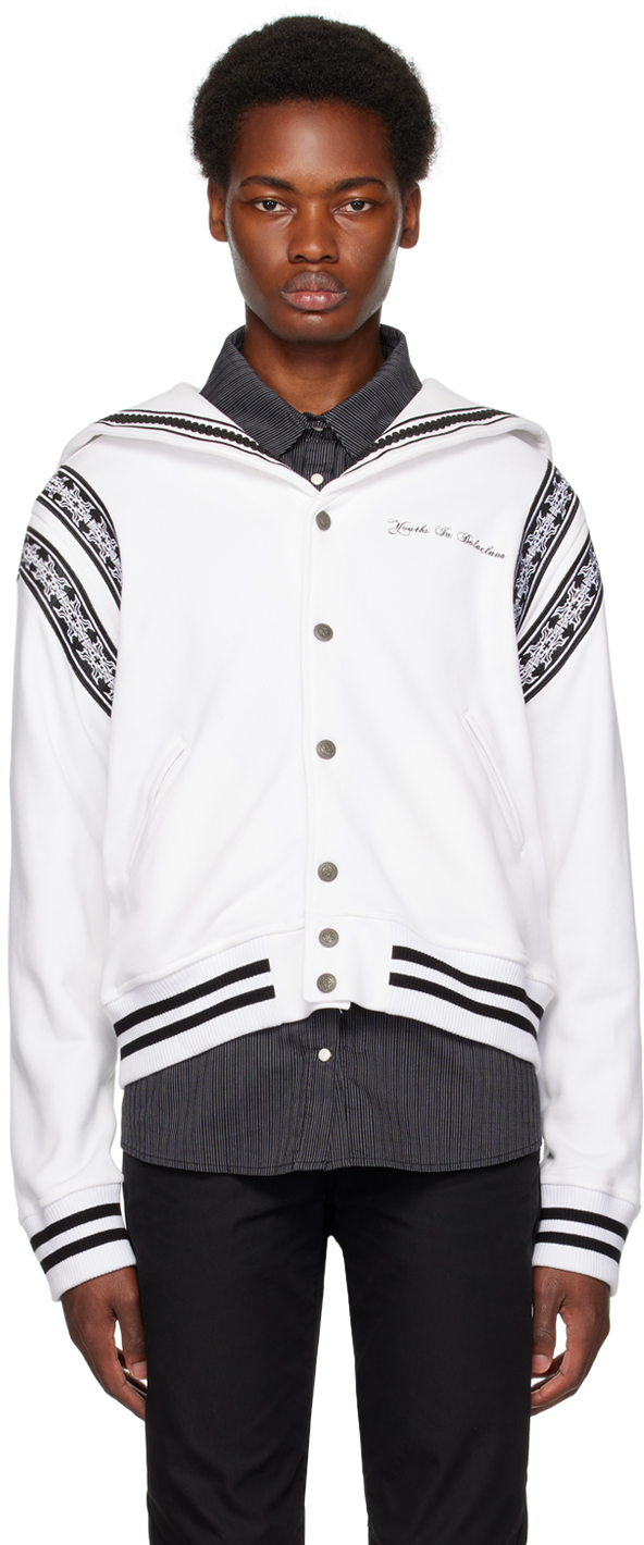 White Embroidered Bomber Jacket
