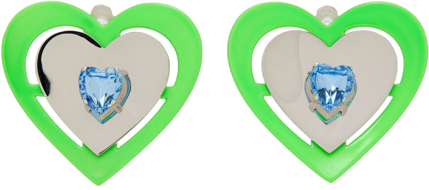 Silver & Green Heart Earrings