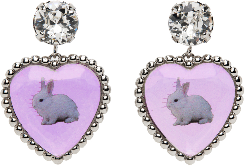 Safsafu Ssense限定 シルバー＆パープル Bunny Bff ピアス In Purple