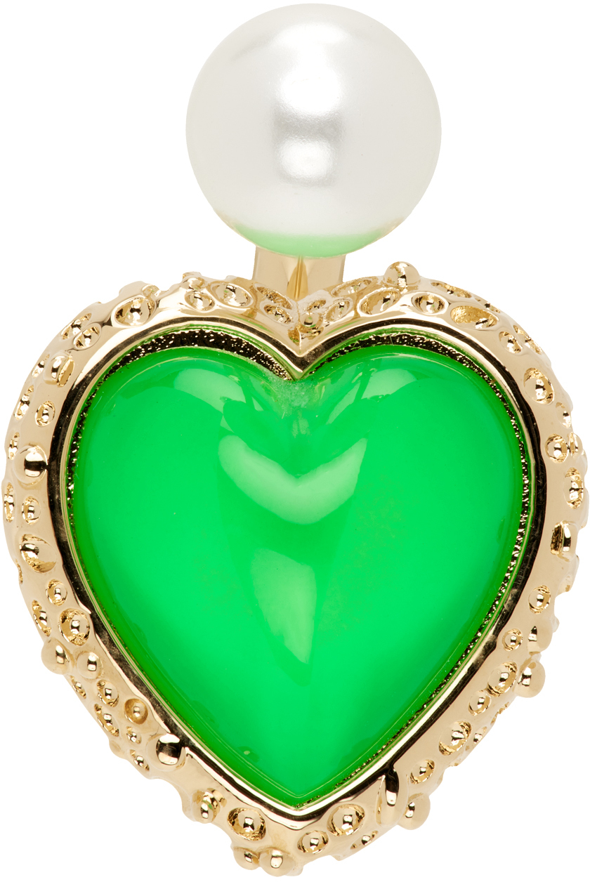 Safsafu Gold & Green Miss Limelight Single Earring In Fluo Green