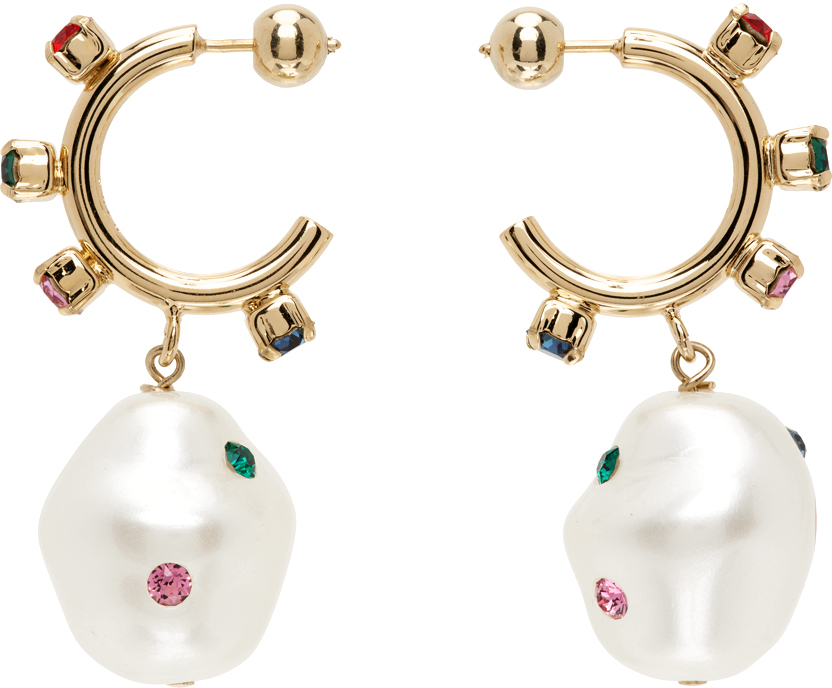 Safsafu Gold Pearl Jelly Heart Earrings In Gold/multi