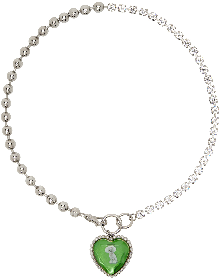 SSENSE Exclusive Silver & Green Spider Bff Necklace