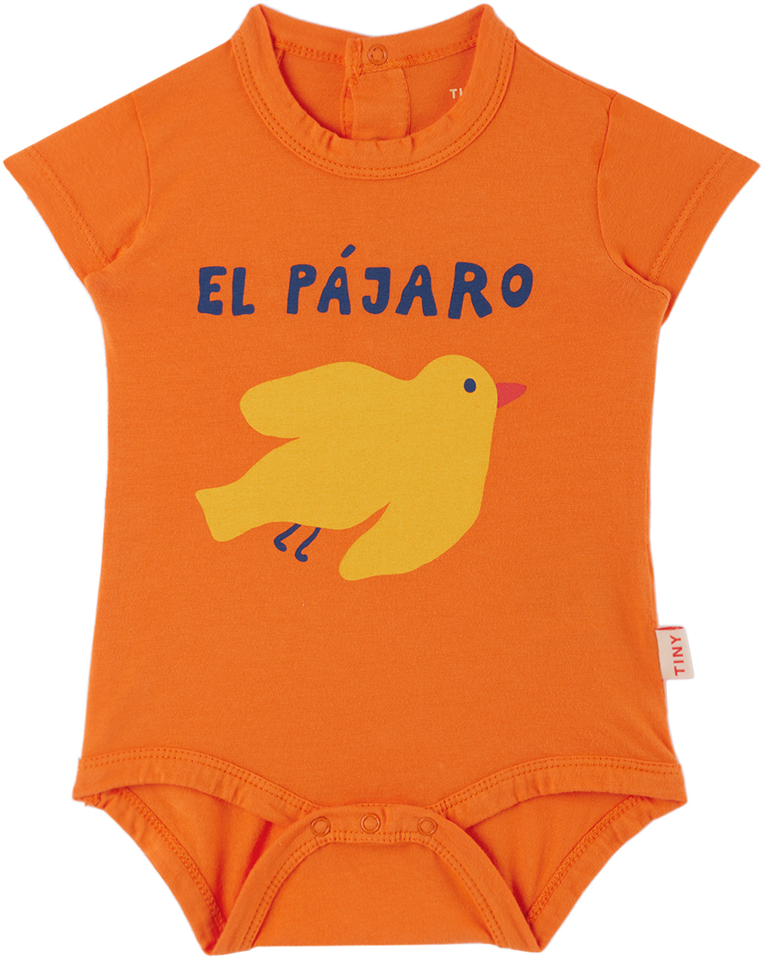 Tinycottons Baby Orange 'el Pájaro' Bodysuit In L57 Tangerine/yellow