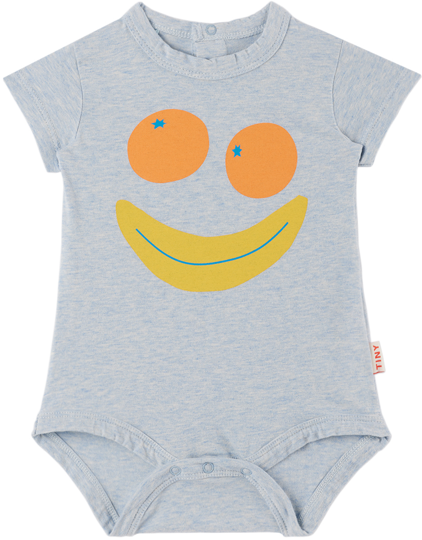 Tinycottons Baby Blue Smile Bodysuit In L64 Light Blue Heath