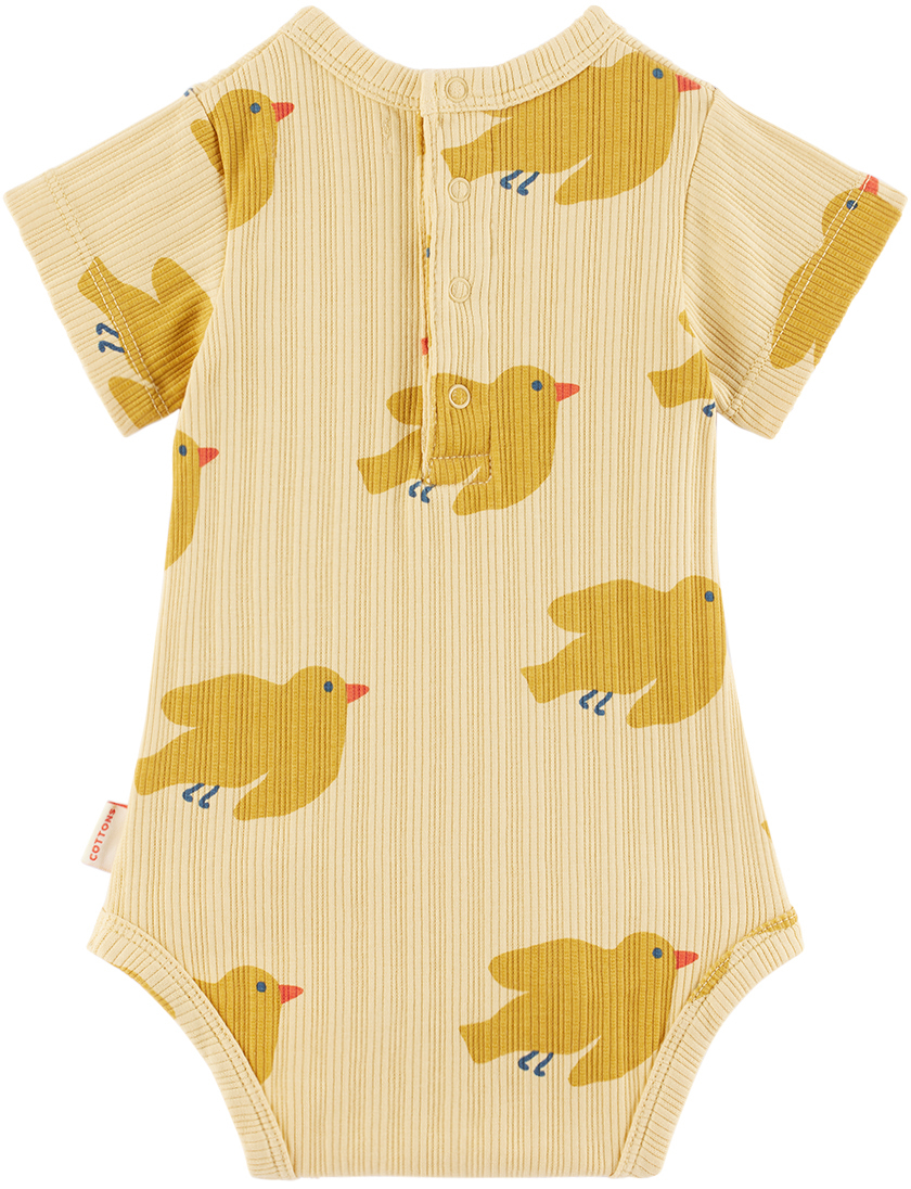 Tinycottons Baby Yellow Pajaro Bodysuit In L53 Sand/toast