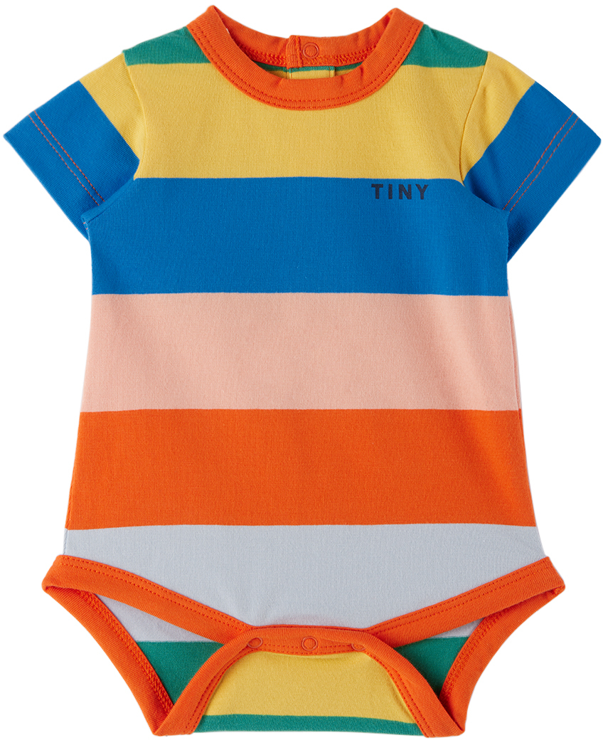 Tinycottons Baby Multicolor Stripes Bodysuit In L49 Papaya/washed Bl