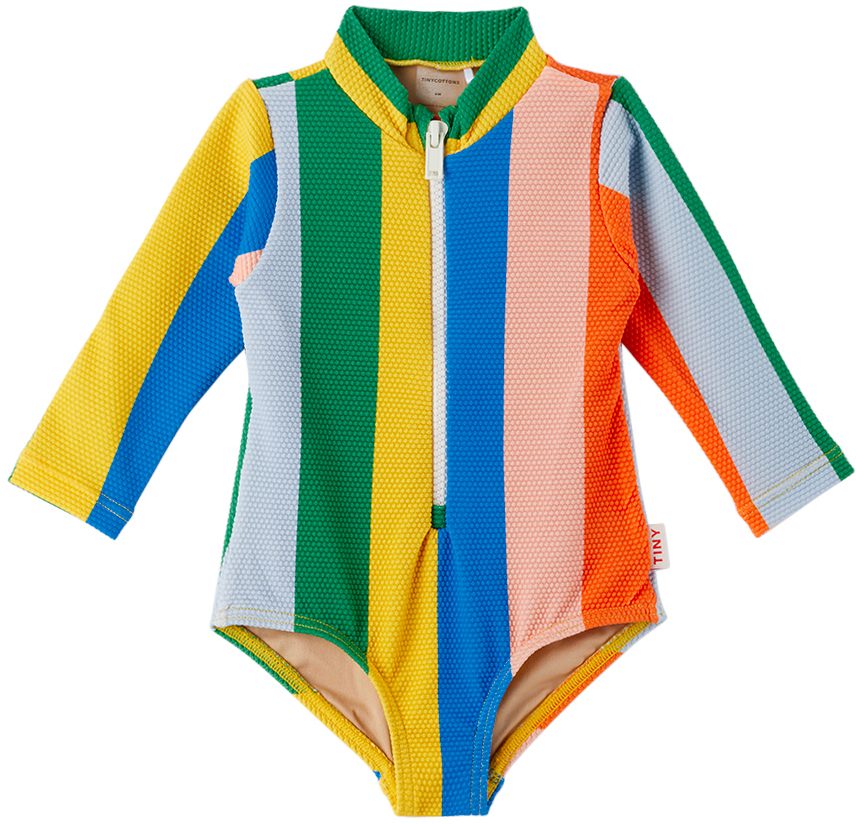 Baby Multicolor Stripes One-Piece Swimsuit by TINYCOTTONS | SSENSE Canada