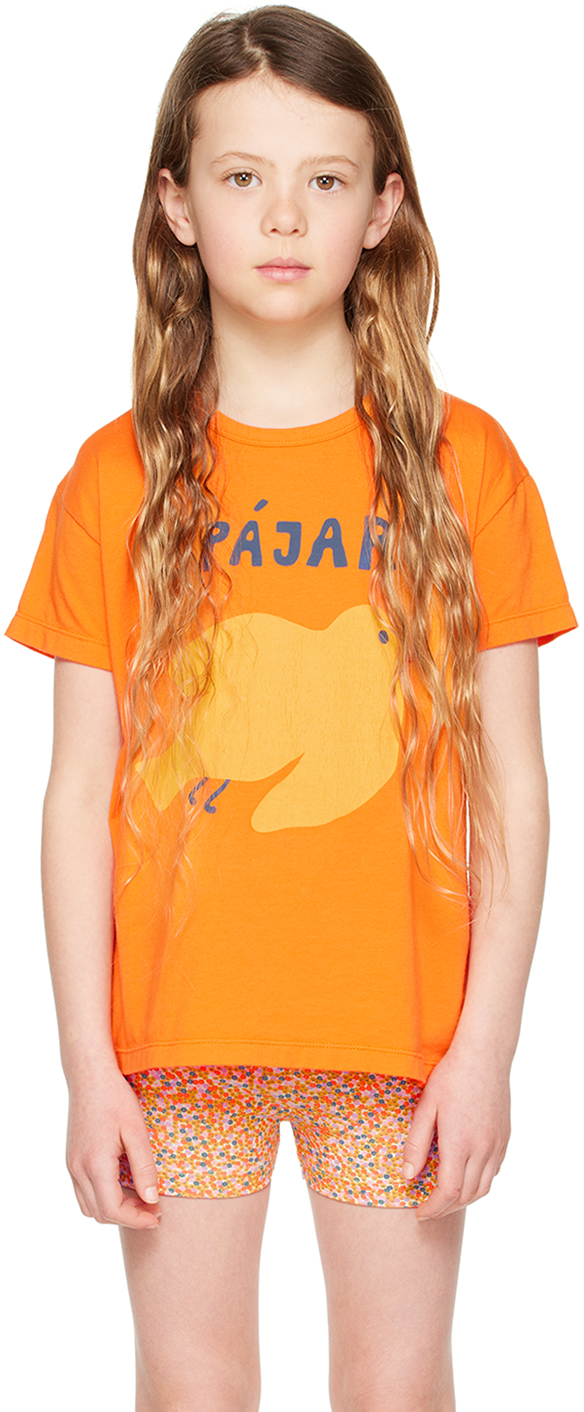 Tinycottons Kids Orange 'el Pájaro' T-shirt In L40 Marigold/yellow