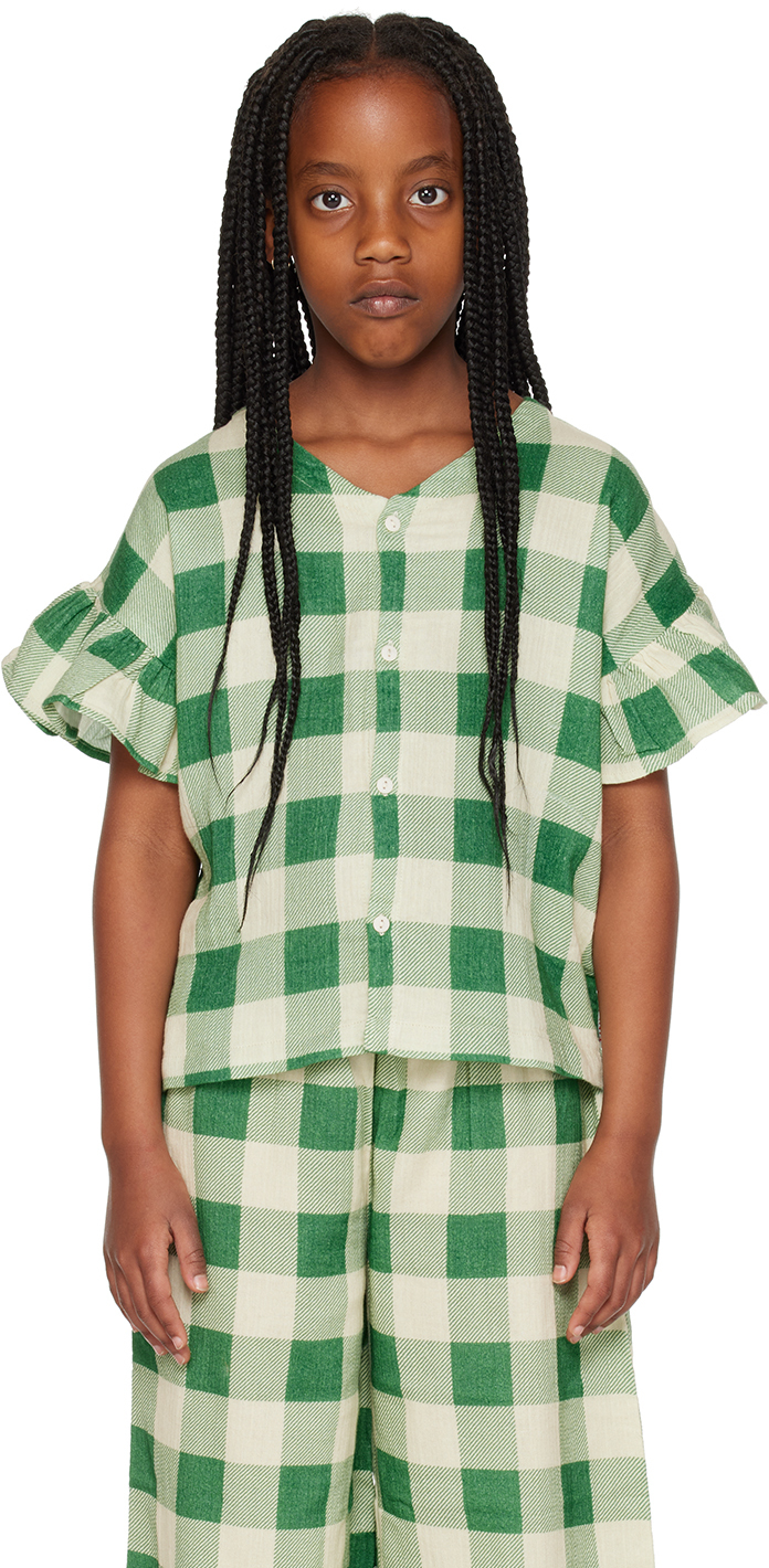 Tinycottons Kids Green Big Check Shirt In L25 Light Cream/pine