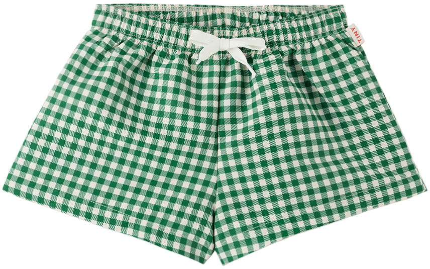 Tinycottons Kids Green & Off-white Check Swim Shorts In L25 Light Cream/pine