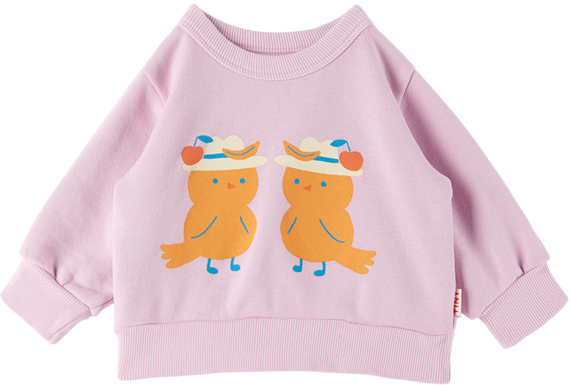 Tinycottons Baby Pink Birds Sweatshirt In L37 Light Violet/ora