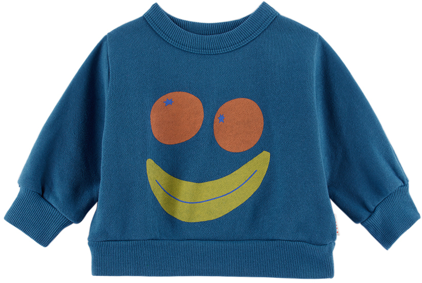 Baby Navy Smile Sweatshirt by TINYCOTTONS on Sale