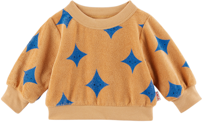 Tinycottons Baby Beige Sparkle Sweatshirt In L28 Almond/lapis Blu