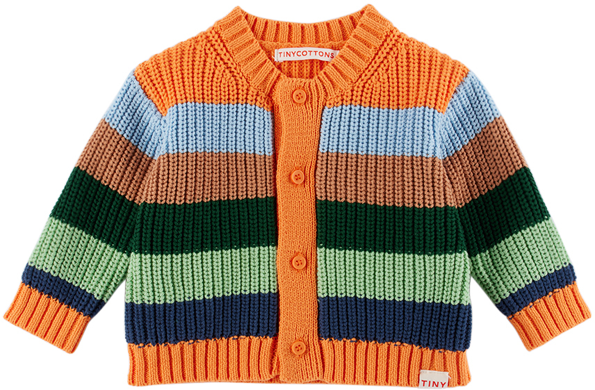 Tinycottons Baby Multicolor Stripes Cardigan In L45 Orange/almond/pi