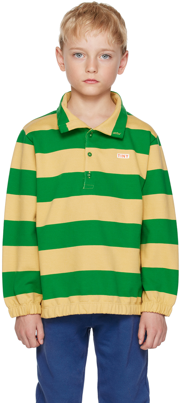 Tinycottons Kids Beige & Green Stripes Sweatshirt In L46 Pale Ochre/pine