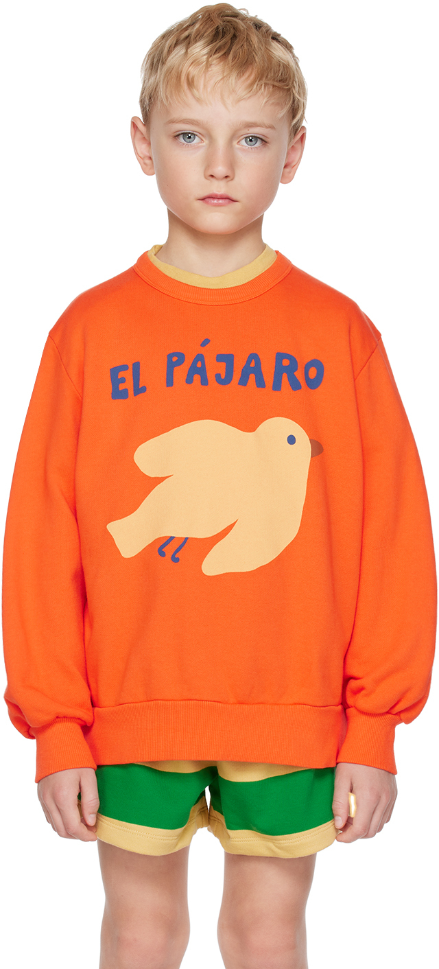 Tinycottons Kids Red 'el Pajaro' Sweatshirt In L54 Summer Red/pale
