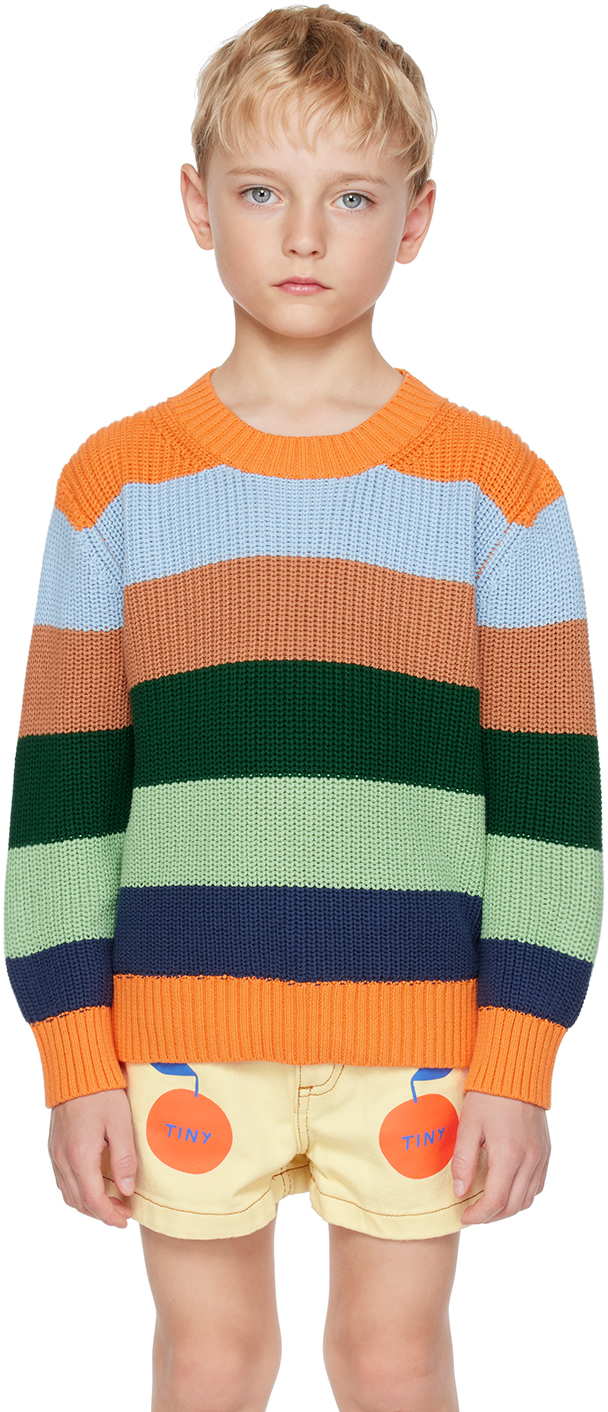 Tinycottons Kids Orange Stripes Sweater In L45 Orange/almond/pi