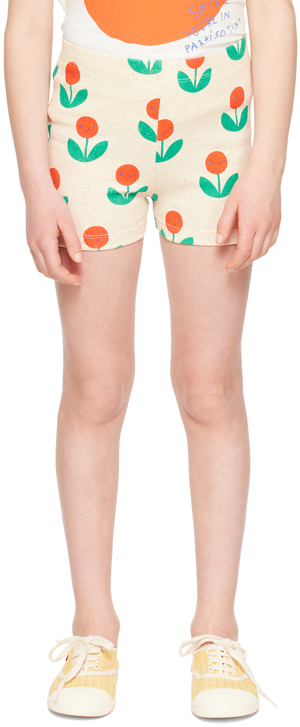 Tinycottons Kids Beige Peonies Shorts In L27 Light Cream Heat