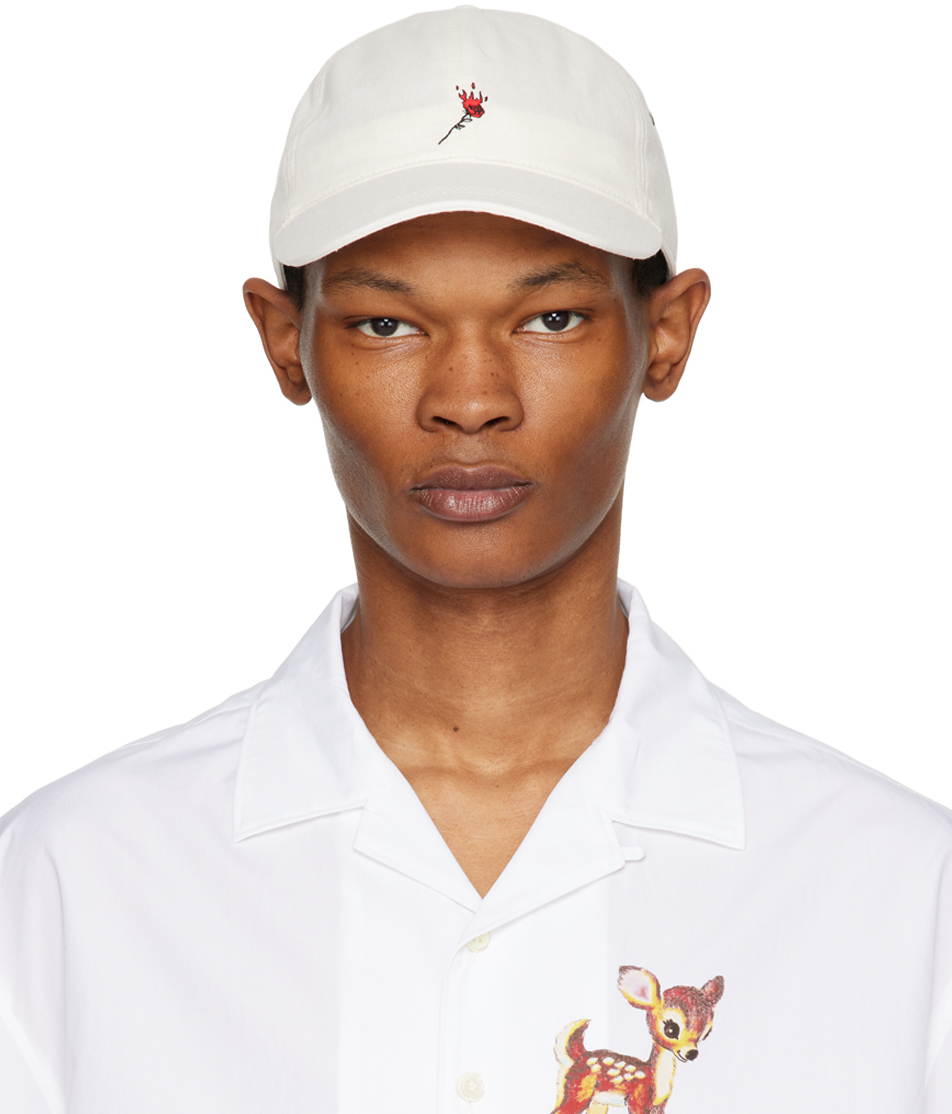 Undercover Embroidered Linen & Cotton Baseball Cap In White