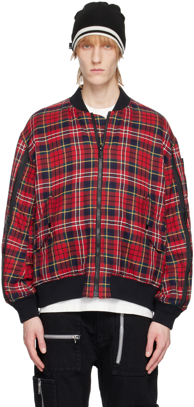 Shop Undercover Red Check Bomber Jacket In Red Ck