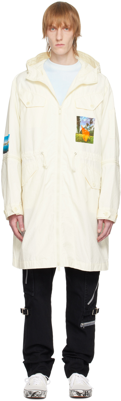 Undercover Off-white Printed Coat In Ivory
