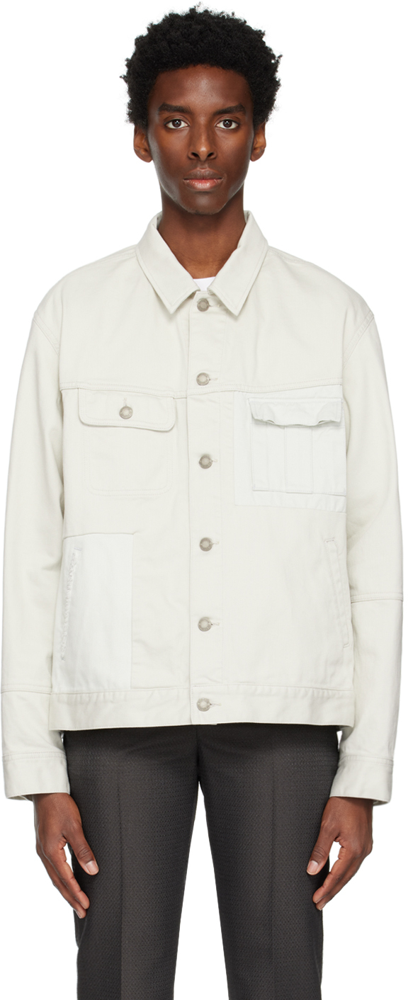 Undercover Off-white Paneled Denim Jacket In Ice Gray