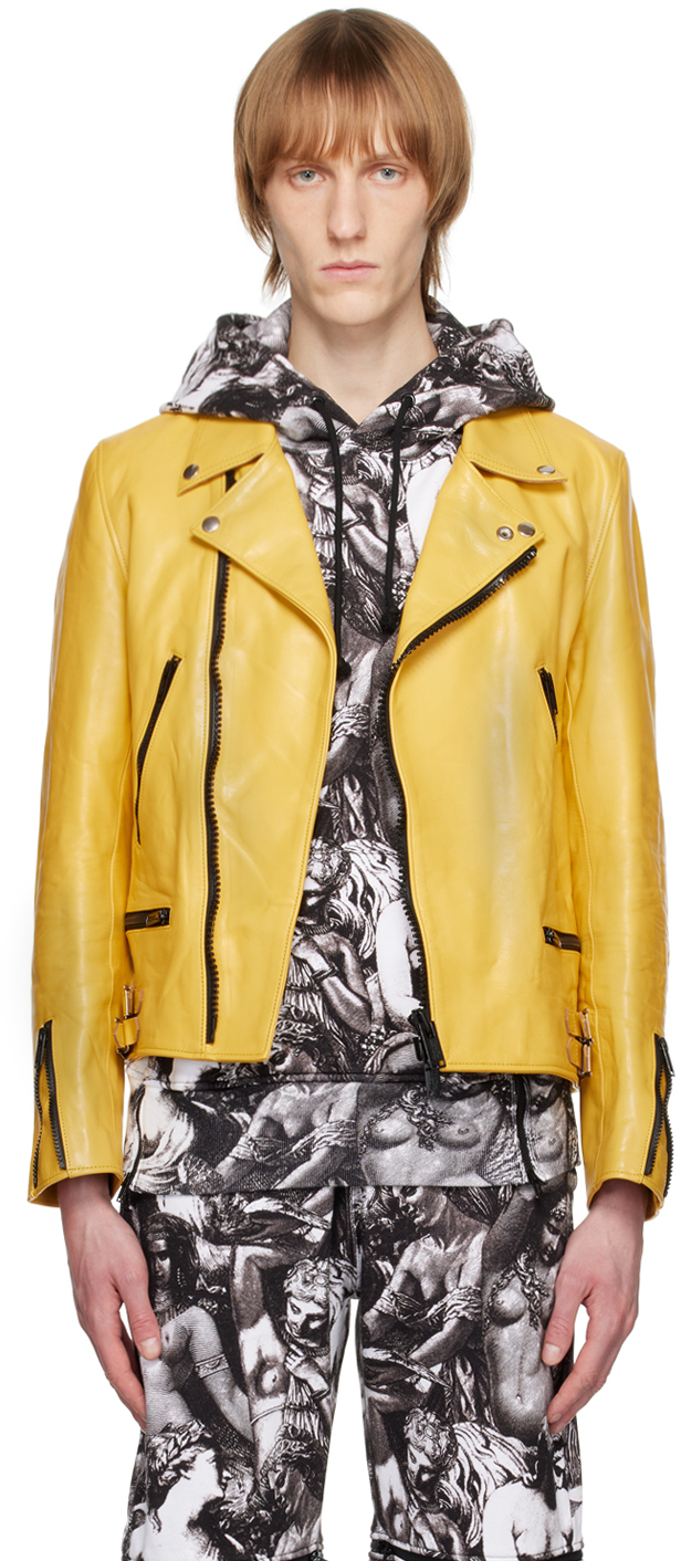 Undercover Slim-fit Leather Jacket In Yellow