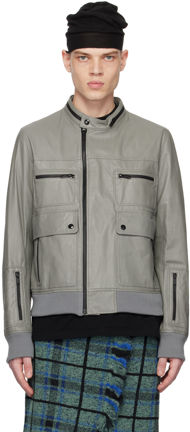 Gray Zip Leather Jacket