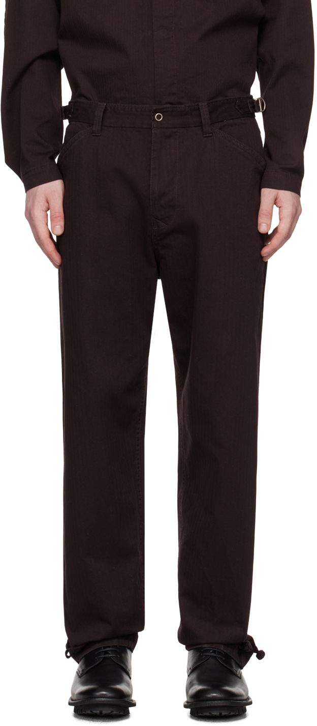 Shop Undercover Brown Toggle Tabs Trousers In Dark Brown