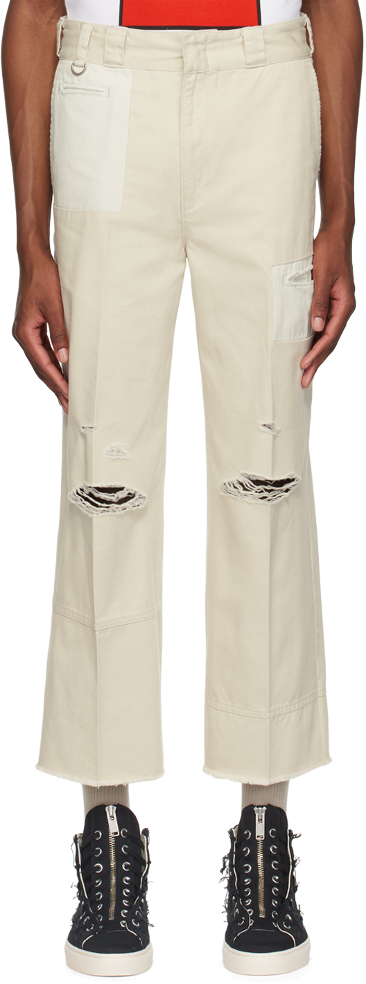 Undercover Beige Paneled Trousers In Ice Gray