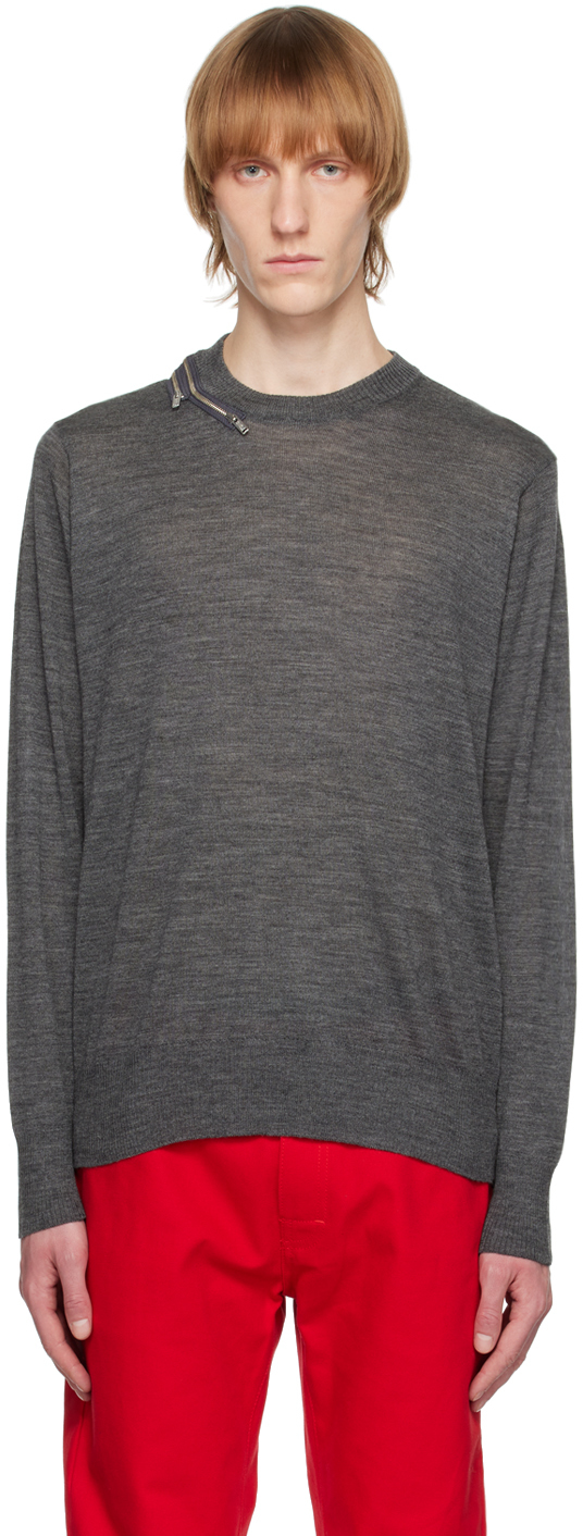 Undercover Gray Zip Sweater In T. Charcoal