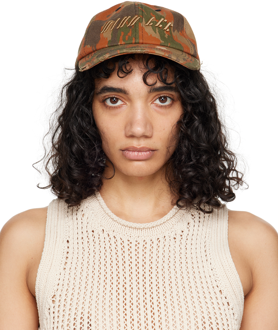 Dion Lee Taupe Frayed Camo Cap In Orange