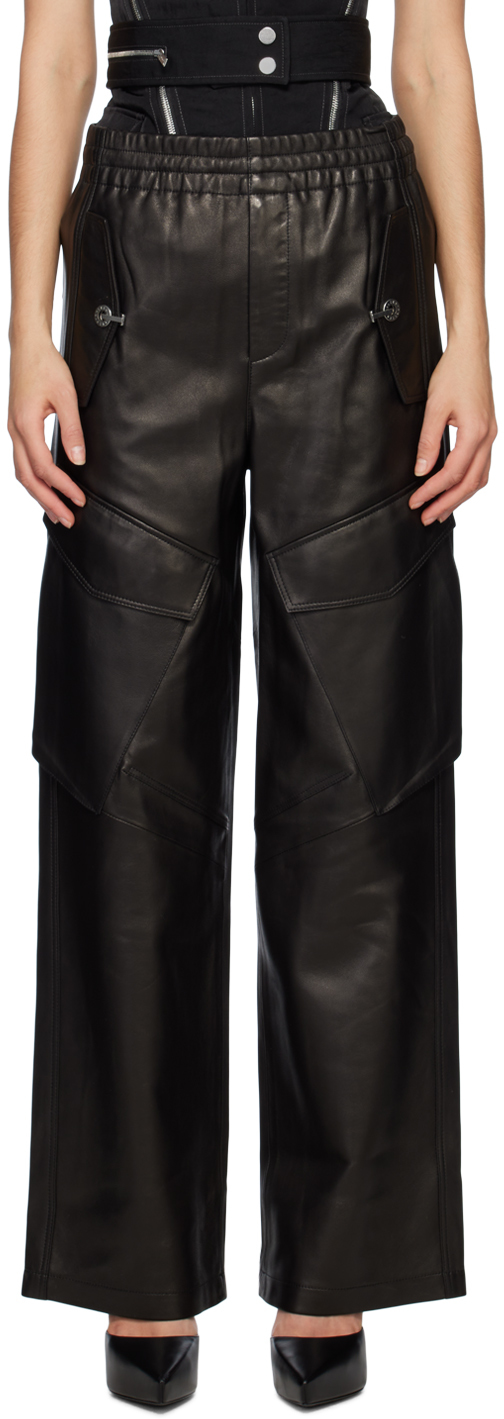 Shop Dion Lee Black Cargo Leather Pants
