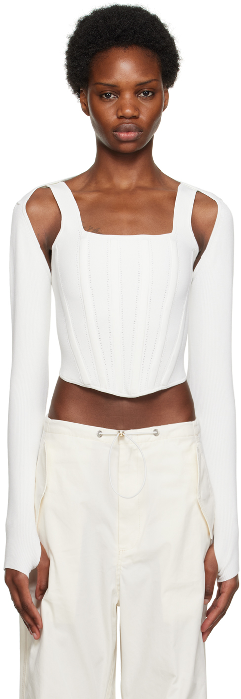 Dion Lee White Pointelle Long Sleeve Corset & Cardigan In Ivory