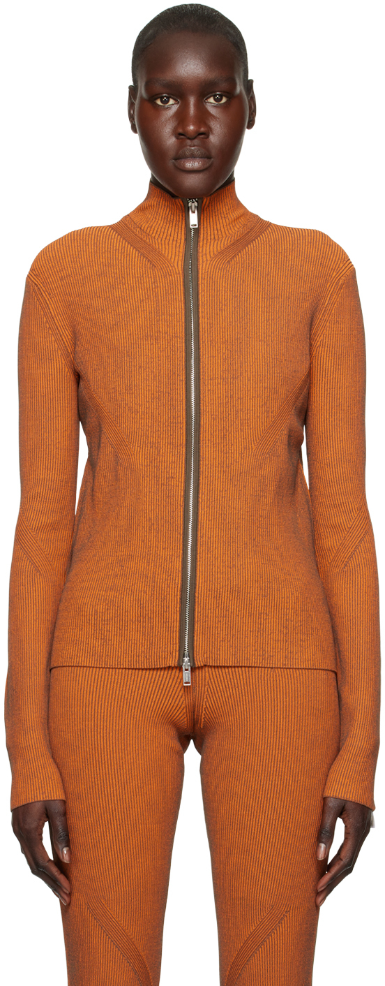 Shop Dion Lee Orange Angled Rib Zip-up Sweater In Safety Orange / Mili