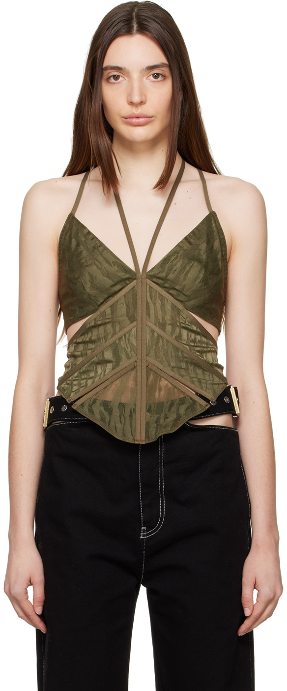 Shop Dion Lee Green Camo Corset In Military Green