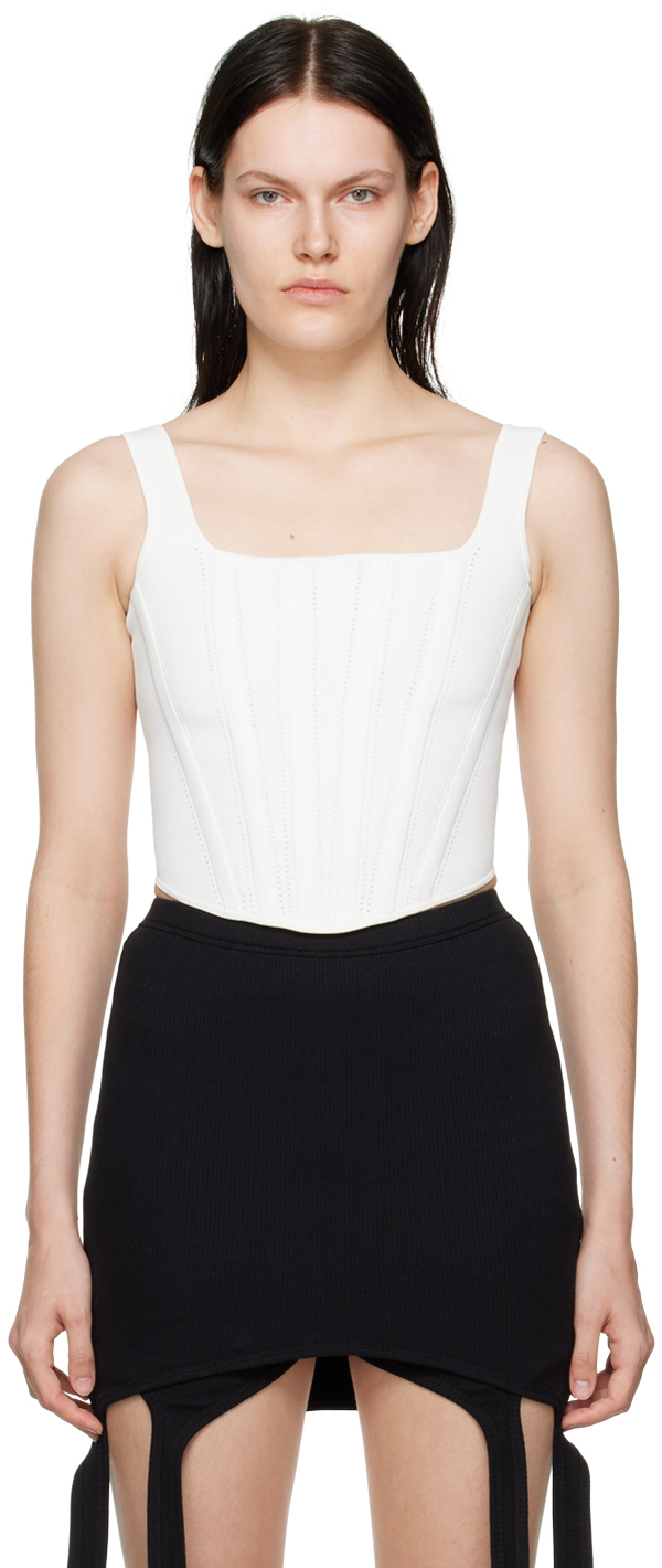 Dion Lee White Pointelle Corset Tank Top In Ivory