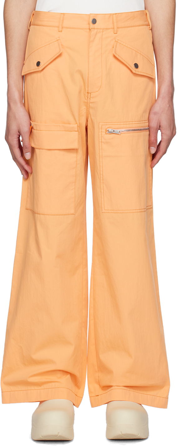 Dion Lee Orange Slouchy Pocket Cargo Trousers In Washed Orange