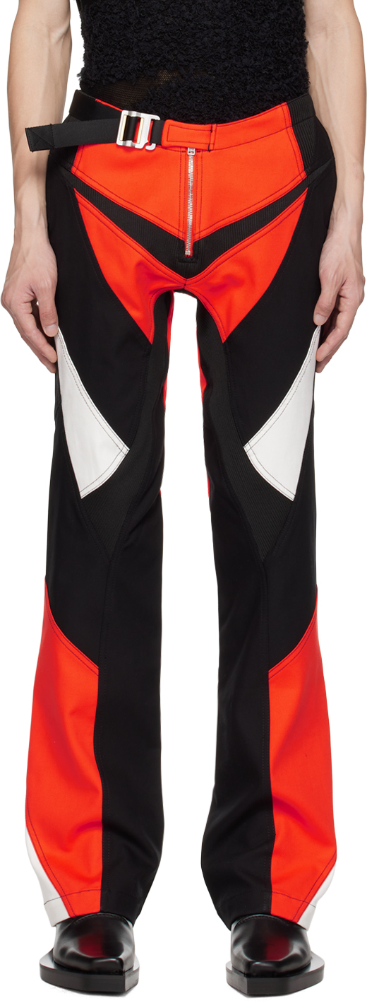 Dion Lee Red & Black Moto Panel Trousers