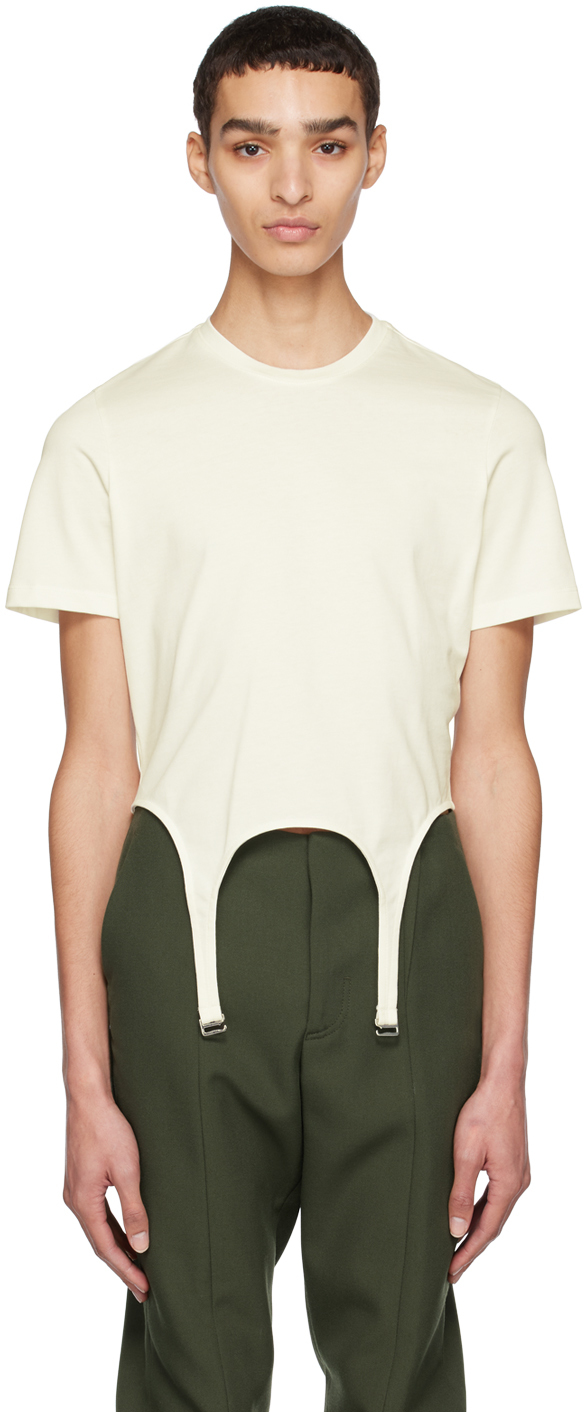 Dion Lee Off-white Garter T-shirt In Ivory