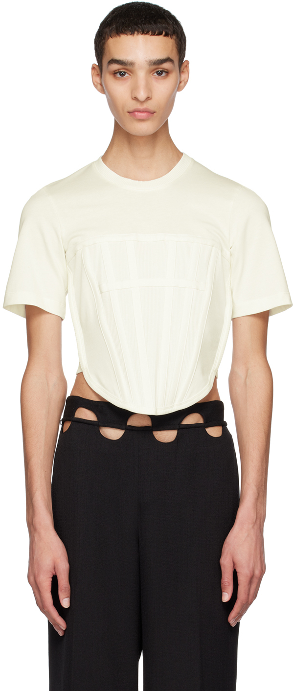 Dion Lee Off-white Corset T-shirt In Ivory