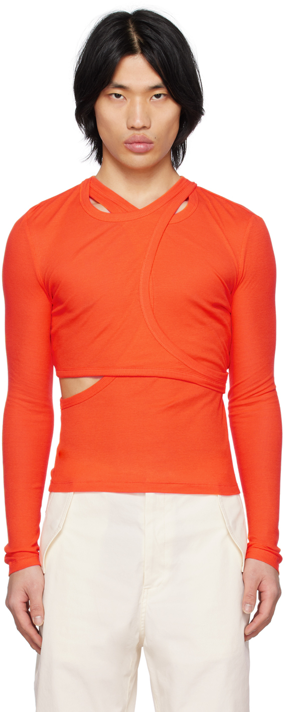 Dion Lee Orange Modular Long Sleeve T-shirt In Flame