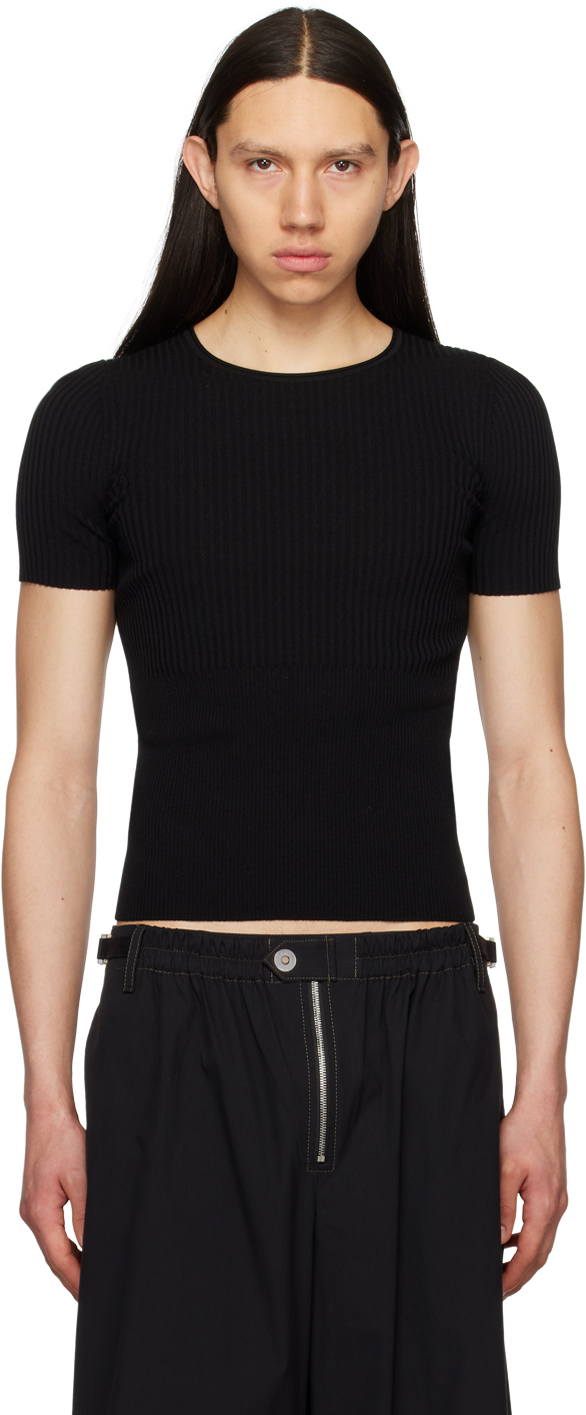 Dion Lee ribbed-knit wool polo shirt - Black