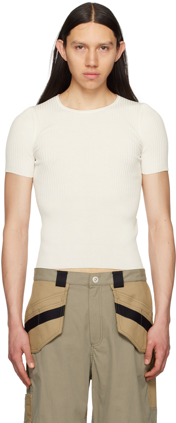 Dion Lee White Gradient Rib T-shirt In Ivory
