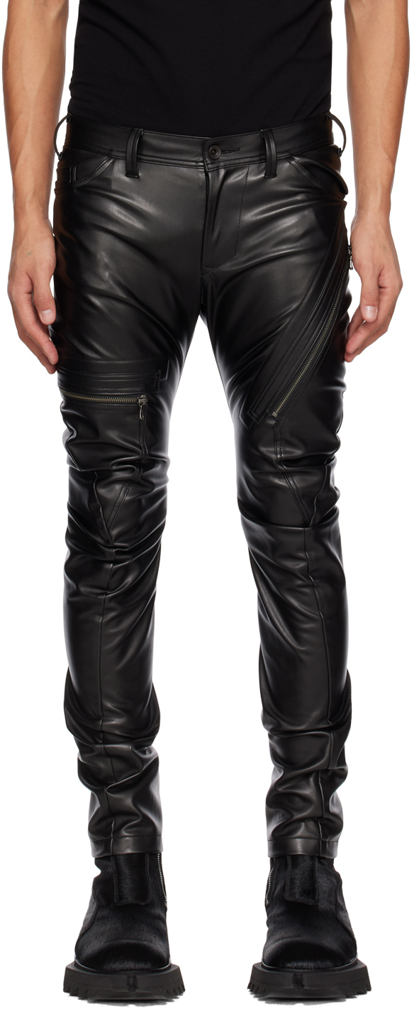 Black Indirect Faux-Leather Cargo Pants by Julius on Sale